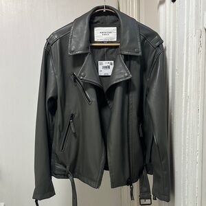 American Eagle Dark Gray Vegan Leather Moto Jacket